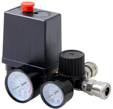 DHVIJA 220V/380V 4 Port Regler Duty Luft Kompressor Pumpe Druck Control Schalter Luftpumpe Steuerventil 90-120PSI mit Manometer joyous (Color : 220V)