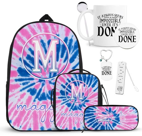 Backpack Set Custom Name Travel Rucksack Modern Laptop Rucksack Backpacks for 5 Year Old Girls with Pencil Case 7PCS 1Year Old Boy Gifts(Custom Name 1)