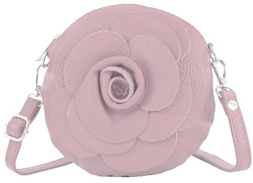 modamoda de T225 - Bolso bandolera de piel para mujer, diseño de flores, hecho a mano en Italia, Color lila., small