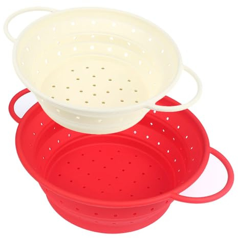 Surwin Faltbar Seiher, 2 Stück Faltbarer Seiher Sieb Set Faltbare Schüssel Faltbare Spülschüssel camping Silikon Klappbar Küchensieb Abwaschschüssel für Nudeln, Obst, Gemüse (Beige S Rot L)