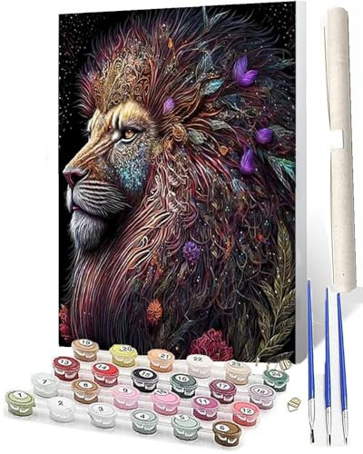 WMZPOY Malen nach Zahlen Kits für Erwachsene und Bunter Löwe_003 DIY Ölgemälde digital auf Leinwand Wandkunst Dekoration Geschenk 40,6 x 50,8 cm
