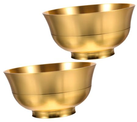VOSAREA 2pcs Brass Treasure Basin Feng Shui Bowl Key Bowl Smudge Decorative Brass Treasure Water Offering Meditation Water Yoga Meditation Holy