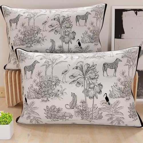 PETTI Artigiani Italiani - Par de Fundas de Almohada 70x40 cm, Pareja de Funda de Cojín Animales Blanco Negro, 100% Microfibra Hipoalergénica, Paquete de 2, Made in Italy