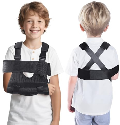Maintien du bras Écharpe de bras pour enfants, écharpe de bras respirante pour le bras cassé, le coude, le poignet et la récupération des blessures(Noir,S)
