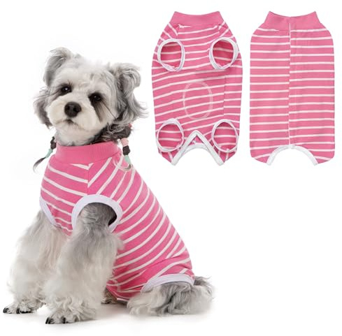 PawSailor hundbody efter OP för hundar & hanar OP kropp hund kastration, randig mjuk bomull, knappstängning, förhindrar läcka, sårskydd istället för halsband, rosa L