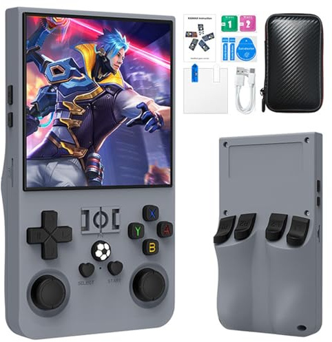 Prede R36 MAX Retro Portable Game Console - 20000 Jeux Classiques 4000mAh Batterie, 4 Pouces HD Écran, Système Linux Portable Mini Console De Jeu-Gray||64G