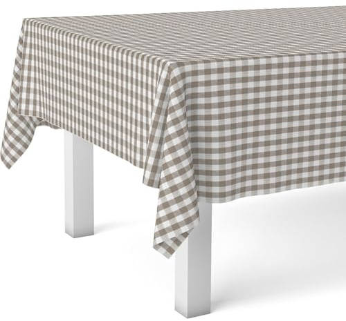 ECOMMERC3 | Mantel Hule Mesa Rectangular Tamaño 220x140 cm - Estilo, Durabilidad y Fácil Limpieza para tu Mesa - Mantel Hule Antimanchas e Impermeable - Vichy Taupe
