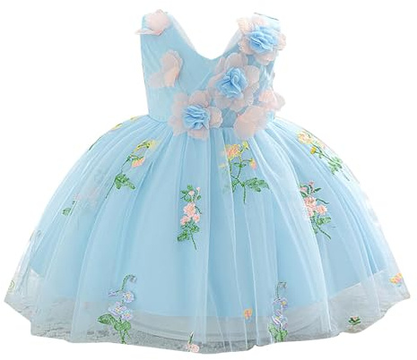 Choomo Baby flicka klänning prinsessklänning blommig klänning dopklänning festlig festklänning med 3D-blommor brudtärnor födelsedag kläder
