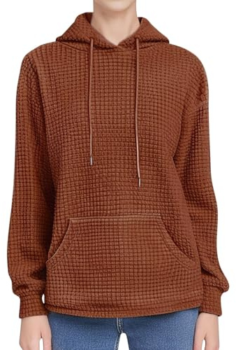 Huvtröjor för kvinnor brittiska toppar plus size långärmade skjortor kvinnor tröja med fickor träningskläder tröjor huvtröja toppar plus size sweatshirt damtröjor huvtröjor dam tröjor, Brun, 3XL
