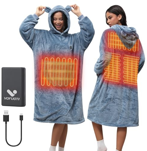Beheizte Hoodie Decke mit Ärmeln,Kabellos,10000mAh Akku,Geschenk für Frauen | Heizdecke mit Ärmeln,Kuschelpullover,Tragbare Decke zum Anziehen Erwachsene Kuscheldecke,Geschenk für Freundin Mütter 75*110