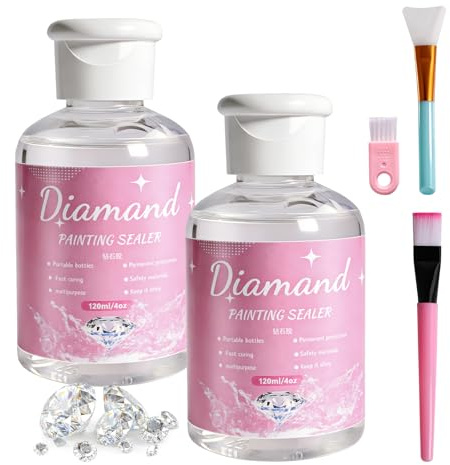 Diamond Painting Versiegelung 2 Stück Transparente Diamond Painting Kleber mit Bürste, Diamant Painting Erwachsene Zubehör für Strahlende, Geschützte Bilder (240 ml)