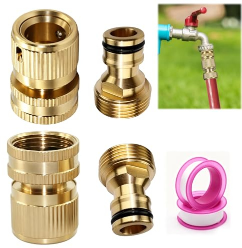 Set da 6 Raccordo Tubo Acqua Giardino Raccordi per Tubi Irrigazione | in Ottone Filettatura Precisa Maschio e Femmina con Nastro per Tubi da 1/2 Pollice e 3/4 Pollice Irrigazione