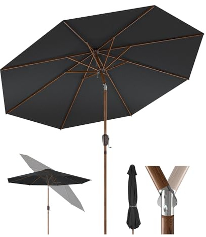 HOMEDEMO Aluminum Holz Sonnenschirm Gartenschirm mit Kurbel, Marktschirm Terrassenschirm,Ø 300 cm, Tischschirm für Terrasse, Garten, Balkon, Pool, patio umbrella Anthrazit，Schutz 50+ Neigbar