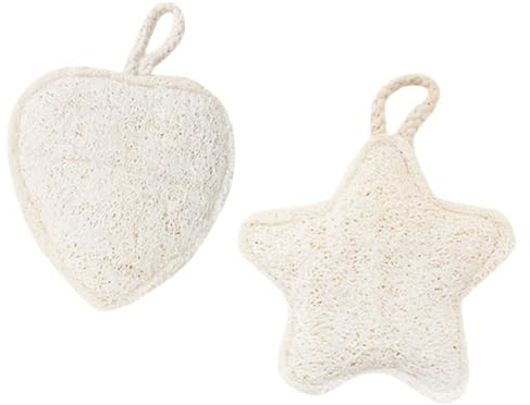 Operitacx Esponjas de Lufa Exfoliantes Dobles 2 Piezas, Esponja Vegetal Natural para Baño y Ducha, Doble Grosor, Diseño en Forma de Estrella y Corazón, Adecuado para Depurador Corporal