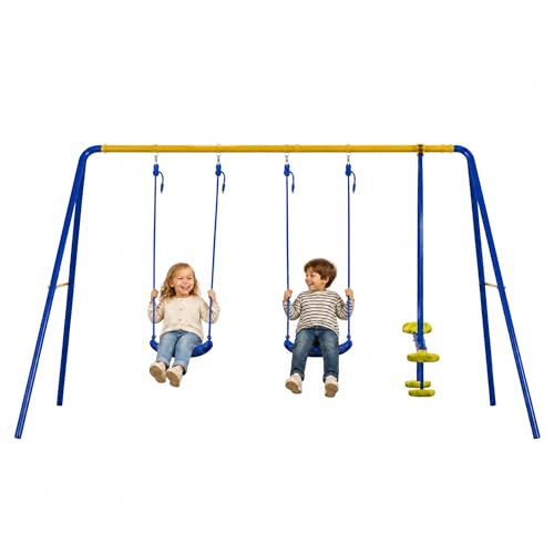 hotsizz multifunktionale Schaukelgestell Outdoor, 3-in-1-Design, mit 2 Einzelschaukeln und 1 schaukelgestell von Angesicht zu Angesicht. Perfekt für Familie, Garten oder Park. Maße: 306 x 180 x 140 cm