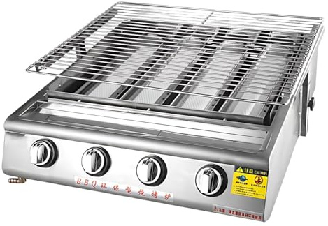 Barbecue Gaz Professionnel, Plancha Inox 4/8/10 Brûleurs Infrarouge, Support de Levage Ajustable, Acier Inoxydable 304, Préparation Culinaire Rapide pour Catering(4 Burner)