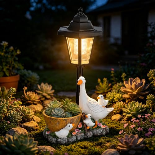 CaeliMuse Duck Garden Ornaments Outdoor,Garden Duck Statues with Solar Lantern,Duck Figurines Yard Art Sculptures for Garden,Yard,Patio,Lawn,Flowerpot Outdoor Decoration Gifts for Women Men