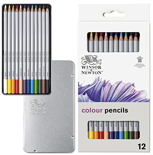 Winsor & Newton 490012 Studio Collection färgpennor, 12 mjuka kärnritpennor, premium konstnärskvalitet, för skissning, blandning, skuggning och skiktning