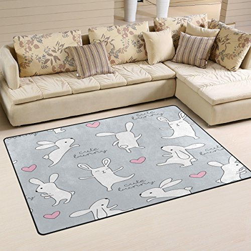 Use7 Happy Bunny Hase Herz Osterteppich Teppiche rutschfeste Bodenmatte Fußmatten Wohnzimmer Schlafzimmer 100 x 150 cm