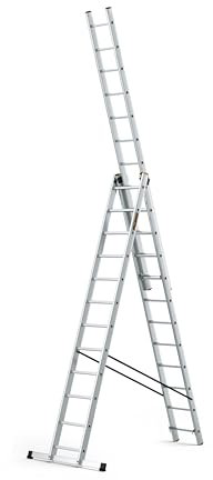 DRABEST Leiter PRO Serie Aluleiter 3-teilig Mehrzweckleiter 3x12 Stufen Leiter Multifunktionsleiter Kombileiter bis 150 kg Beslastbar - Arbeitshöhe 8,09 m - inkl. Eimerhaken