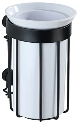 WENKO Zahnputzbecher Classic Plus Black - Zahnbürstenhalter für Zahnbürste und Zahnpasta mit hochwertigem Rostschutz, Stahl, 8 x 12 x 9 cm, Schwarz