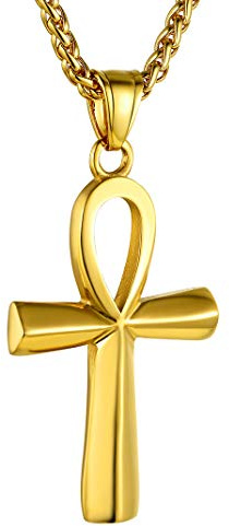GoldChic Collier Ankh Plaqué 18 carats pour Homme, Chaîne Égyptienne avec Pendentif Croix Amulette, Hommes Bijoux Fantaisie