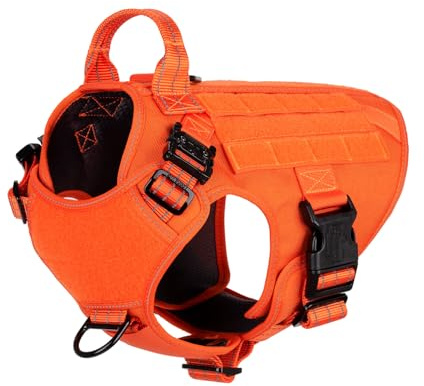 ICEFANG Tactical Dog Harness, Medium Size,2X Metal Buckle,Working Dog MOLLE Vest with Handle,No Pulling Front Leash Clip,Hook and Loop Panel (Orange,M (Pack of 1))