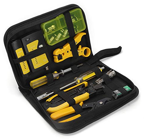 TLS.eagle F - Juego de crimpadora de cables coaxiales para herramientas de compresión F, RG6 RG59 RG11 75-5 75-7 con conectores de compresión F, paquete de 10