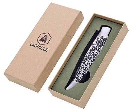 LAGUIOLE - Laguiole Klappmesserschachtel-Set - Schwarze grafische Ornamente - Klinge aus Edelstahl - Braun-21 cm - Holz - Grau
