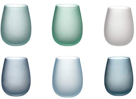 Villa d'Este Home Tivoli Shades of Blue 6er Set Wassergläser frosted Glas 500ml