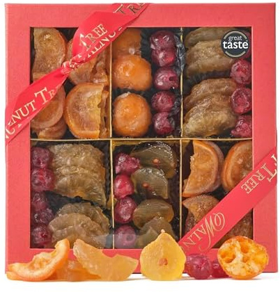Walnut Tree Large Gift Box of Glacé Fruit with Orange, Pineapple, Cherry, Pear – Handpacked in the UK – Suitable for Vegan, Vegetarian, Halal and Gluten Free Diets – Luxury Gift Selection – 700g Pack