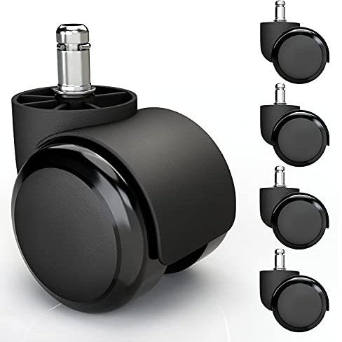 5x ruote per pavimenti duri con copertura in PVC silenziosa e senza graffi - ruote universali per sedie da ufficio ideali per parquet, laminato, piastrelle e pavimenti in pietra (11 x 22 mm, Nero)