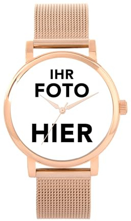 Toff London Personalisierte Fotogeschenke für Frauen, Analoganzeige, Uhr mit japanischem Quarzwerk und Mesh-Armband, individuell gefertigte Uhr mit Gravur
