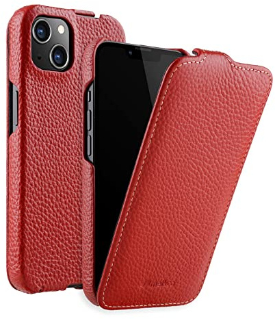 MELCKO Hülle passend für Apple iPhone 13 Mini (5,4 Zoll), Handyhülle mit beschichtetem Leder, Flip-Case, Schutzhülle klappbar, dünne Handy-Tasche, Slim Cover, Rot