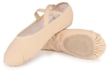 Girls Ballet Shoes Canvas Ballet Slipper Leather Split Sole Gymnastic Dance Flat Shoes for Women Children Adults Beige 3.5 UK