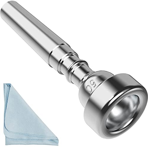 Silberne Trompete Mundstück 5C Trompete Mundstück mit Box Reinigungstuch kompatibel mit Yamaha Bach Conn King Musikinstrumenten für Anfänger und Profispieler (5C Silber)