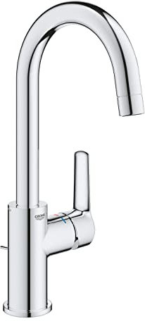 GROHE Start, Waschtischarmatur hoch, wassersparend (Wasserhahn für das Bad, Badarmatur mit Zugstangen-Ablauf, 31cm hoch, mit 3in1 Werkzeug, einfache Installation am Waschbecken), chrom, 24203002