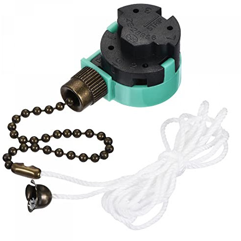 sourcing map Tracción Cadena Interruptor 3 Velocidades 4 Cables Reemplazo ZE-268S6 con Extensión Cadena para Techo Ventilador Lámpara Luz Verde Bronce Paquete de 2
