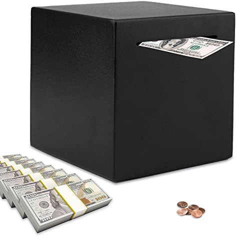 Hucha para adultos, alcancía de acero inoxidable para adultos, alcancía que debe romperse para abrir, caja de ahorro de dinero en efectivo (4.72 pulgadas, negro)