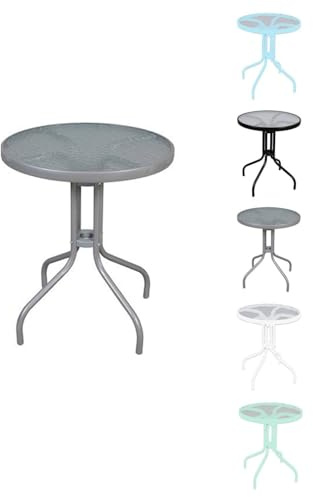 Jardin202 - Mesa de Cristal Redonda con Base metálica | Ideal para Terraza, Jardín o Balcón | 60x70cm | (Gris)