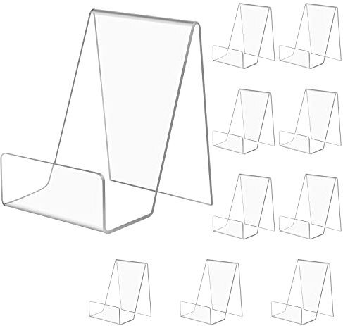 SIYOMG Buchständer, 10 Stück Transparent Acryl Buchaufsteller, Plastik Buchstütze Aufsteller Warenstütze Warenträger für Anzeigen Foto, Bücher, Notizbuch