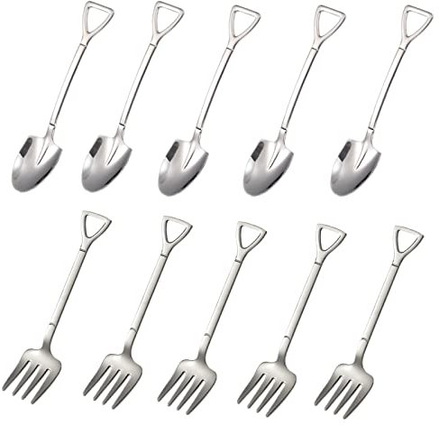 10 Teiliges Besteckset Obstgabel Aus Edelstahl EislöFfel Lang Edelstahl Silberne Schaufel KaffeelöFfel TeelöFfel Kuchengabeln WassermelonenlöFfel Milchtee Kaffee Kaffee ZuckerlöFfel EisdessertlöFfel