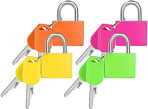 4 Pack Small Padlocks with Keys – Suitcase Padlocks for Luggage, Travel Padlocks for Luggage, Coloured Padlock for Suitcase, Gym Locker, Backpack, Laptop Bag – Copper & ABS, Rustproof