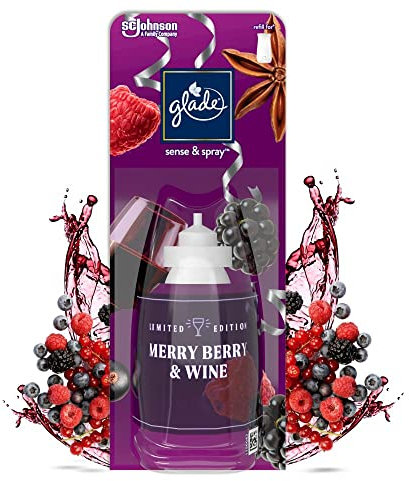 Glade Sense & Spray Air Freshener Refills, Motion Activated Room Spray and Odour Eliminator for Home, Christmas Scent, Merry Berry & Wine, 8 Refills (8 x 18ml), Packaging May Vary