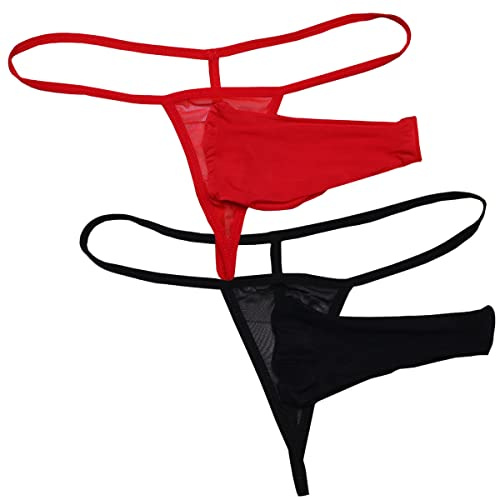 VemeFufu Perizoma Sexy C String G Slip Tanga Uomo Intimo Erotico Pizzo Aperto sul Frontale Uomini Hot Vita Bassa Elastici Bikini Thong Maschile Mutande Nero + Rosso
