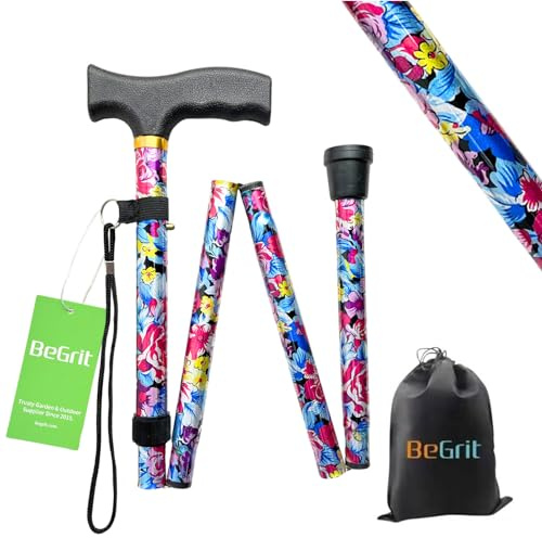 BeGrit Gehstock Klappbar für Damen Gehstock Bunt Blau Gehstocks Damen Elegant Höhenverstellbar Spazierstock Blumen Krückstock Geschenke für Mother Herren Geburtstag Thanksgiving das Neue Jahr