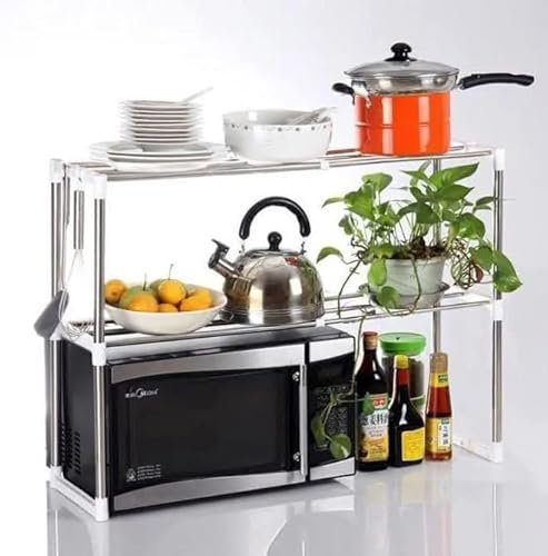 XDAILUYYDS Rangement et Organisation de Cuisine Multifonctionnelle,Support Micro Onde avec Crochets,Organisateur Sous Evier,Porte-épices,Rétractable 47-87cm