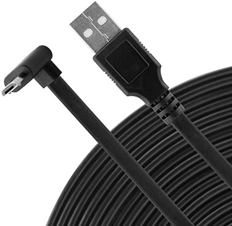 LEFXMOPHY Micro USB 90 Degree Cable Down Angle for WYZE Cam Pan V3 L-Shape Connector Right Angle Flat Extension Charging Cord, 10ft Long Black Extender