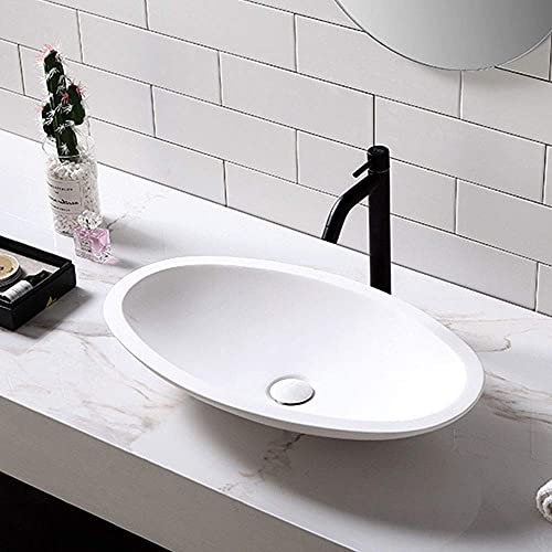 MUSUMI Lavandino Moderno da appoggio in Pietra Artificiale Lavandino da Bagno Lavandino da Bagno Ovale Lavandino da lavabo con Scarico Lavandino da lavabo Lavandino Artistico per lavabo