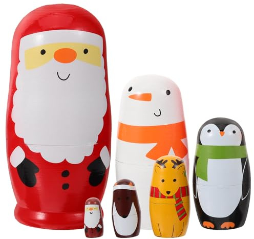 Ciieeo Spielzeug 6 Stück Weihnachtsmann-Matroschka-Puppen Russische Nistpuppen Schneemänner Für Weihnachten Und Geburtstag Für Kinder